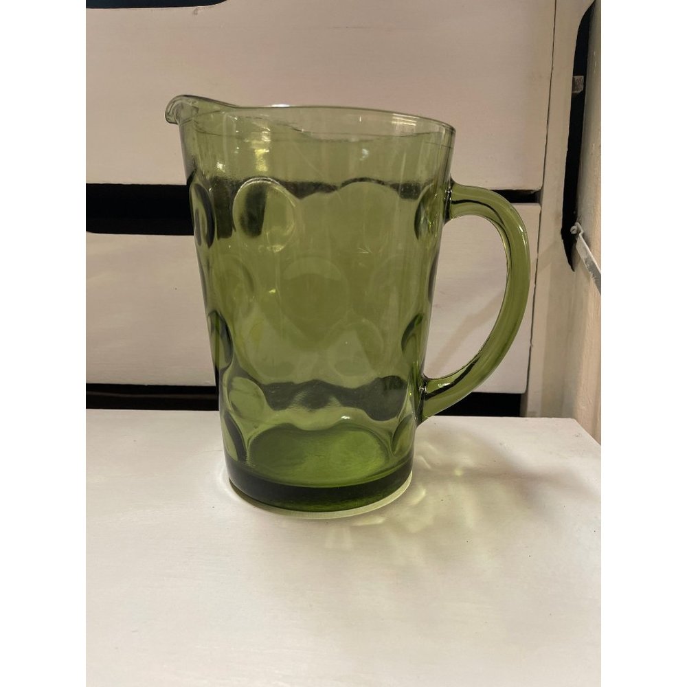 Bubble glass anchor hocking green water pitcher vintage